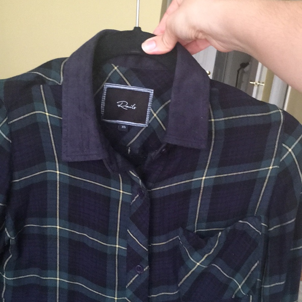 Rails Navy/Green Flannel Button Down - image 1
